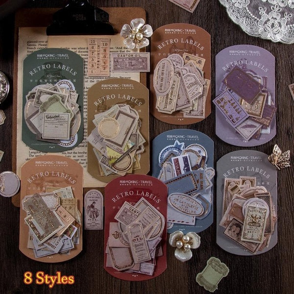 30pcs Bronzing Note Sticker Retro Handbook DIY Material Decoration Sticker Stationery Diary Decoration Craft Paper