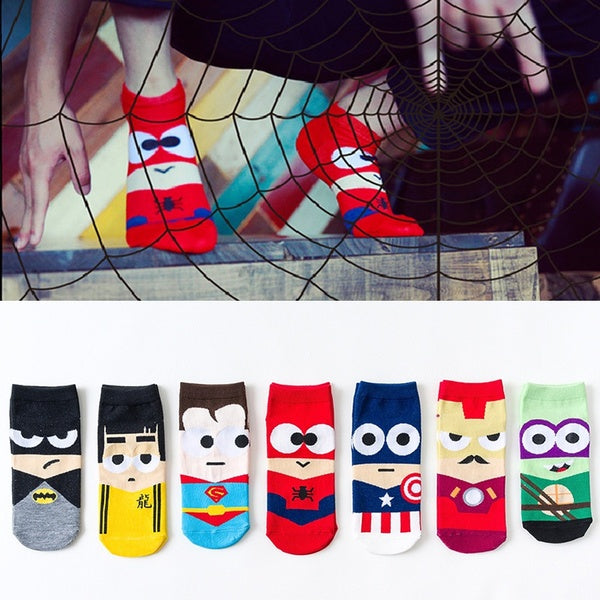 1Pairs Funny 3D Pattern 7 Colors Men Socks Invisible Spring and Summer Breathable Cartoon New Men's Socks Superhero Boat Socks