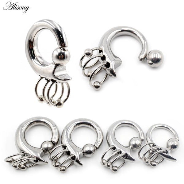 Alisouy 1PC Stainless Steel Spring Clip Ball Bead Ring Ear Weights Large Gauge Stretched Lobe Earrings Ear Expander