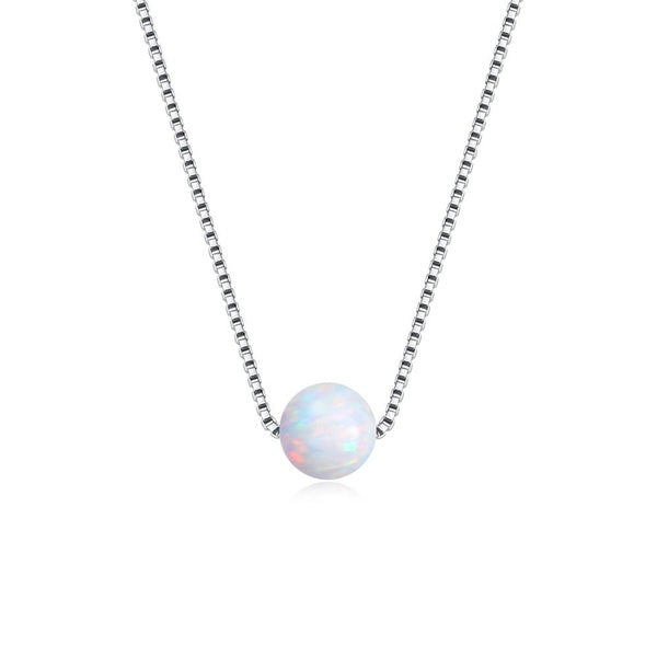 Sterling Silver 8mm White Round Opal Choker Necklace Box Chain Birthstone For Women Jewelry