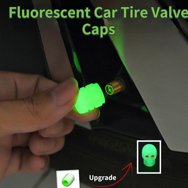 Luorescent Car Tire Valve Stem Luminous Caps 4 PCS Glow Tire Air Cap Plastic Covers,Leak-Proof Seal Tire Caps Set,Universal for Cars SUVs Motorcycles