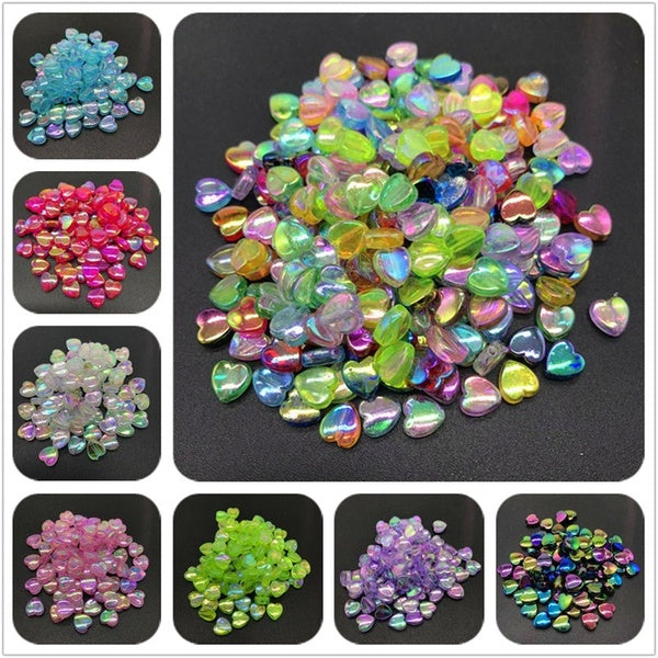 New 100pcs 9mm Transparent AB Charms Heart Shape Acrylic Beads Loose Spacer Beads for DIY Jewelry Makeing