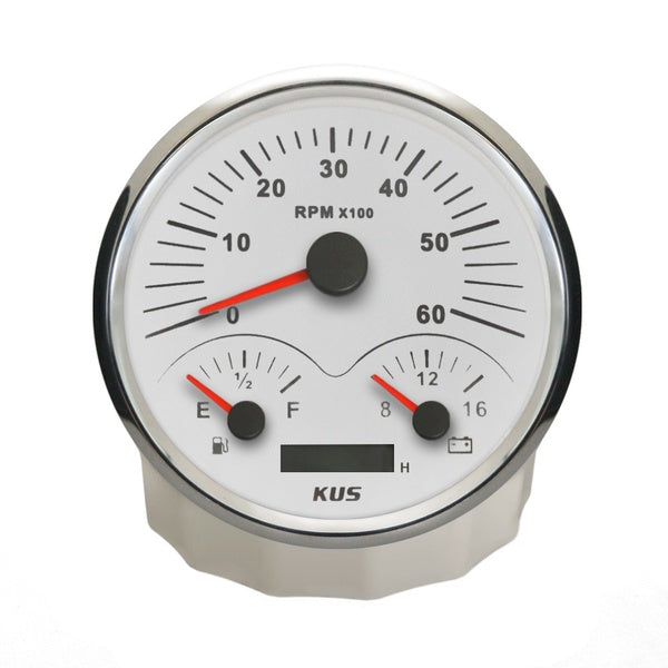 KUS 3 in 1 Universal Multifunctional Gauge Tachometer Fuel Level 12V Voltmeter 110mm Dimension with Red-Yellow Backlight …