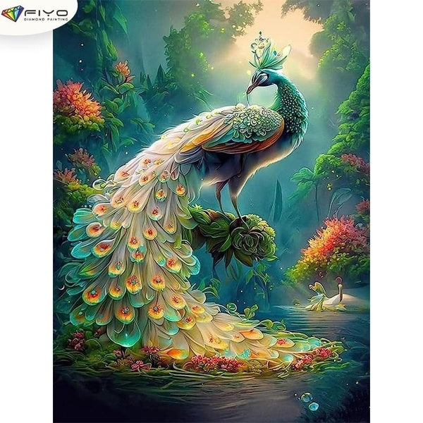 FIYO Peacocks DIY 5D Diamond Painting Full Drill with Number Kits Home and Kitchen Fashion Mosaic Diamond Painting Canvas Wall Decoration Gift Crafts