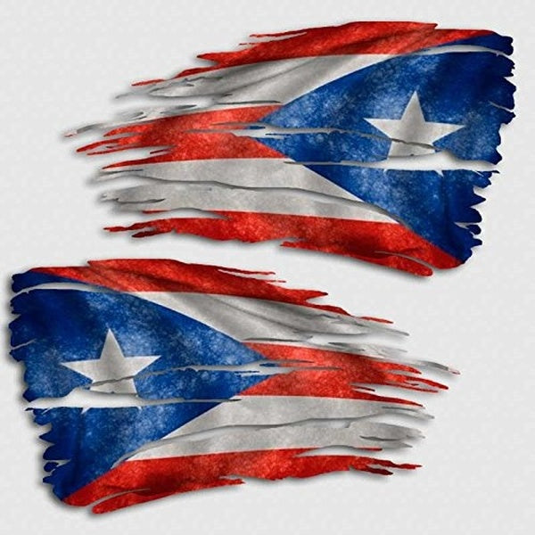 x2 Puerto Rico Flag Tattered Decal Set US Territory Island Distressed Sticker CR01