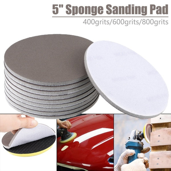 2-5 - 10Pcs 5 pouces - 125mm tampon de ponçage éponge, crochet et boucle disque de ponçage en oxyde d'aluminium sec humide, 400-600-800 grains