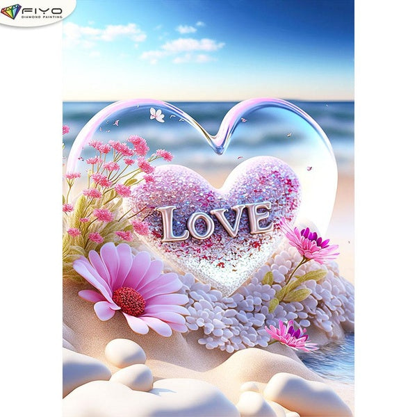 FIYO Love and Sandy Beach DIY 5D Diamond Painting Full Drill with Number Kits Home and Kitchen Fashion Mosaic Diamond Painting Canvas Wall Decoration
