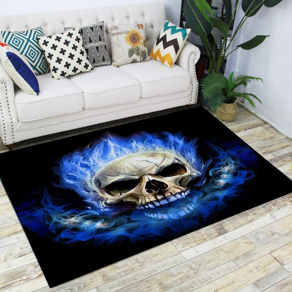 3D Patterned Area Mat Rectangular Flame Skull Carpet Fire Blue Modern Non-slip Decorative Floor Mat 5 Sizes 40 * 60cm - 80 * 120cm - 100 * 100cm - 80
