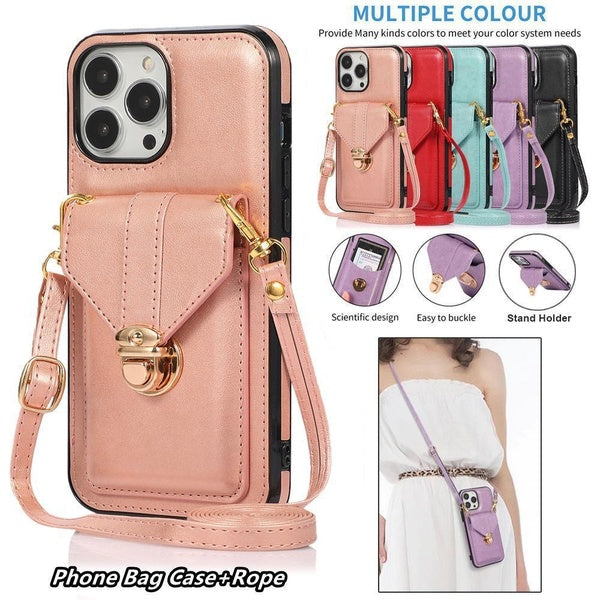 Étui portefeuille en cuir de luxe avec porte-cartes et lanière pour iPhone 15 Pro Max 15Plus 14 Pro Max 13 Pro Max 12 Pro Max 11 Pro Max XS Max XR X