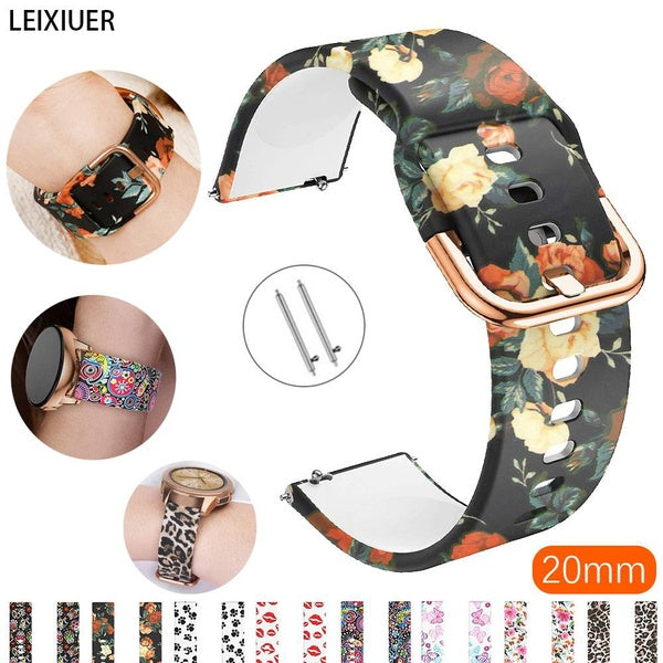 LEIXIUER Bracelet en silicone imprimé parttern 20 mm pour Samsung Galaxy Watch 4 5 6 40 mm 44 mm 5 LTE 5 Pro Bluetooth 45 mm 4 Classic 42 mm 46 mm 3