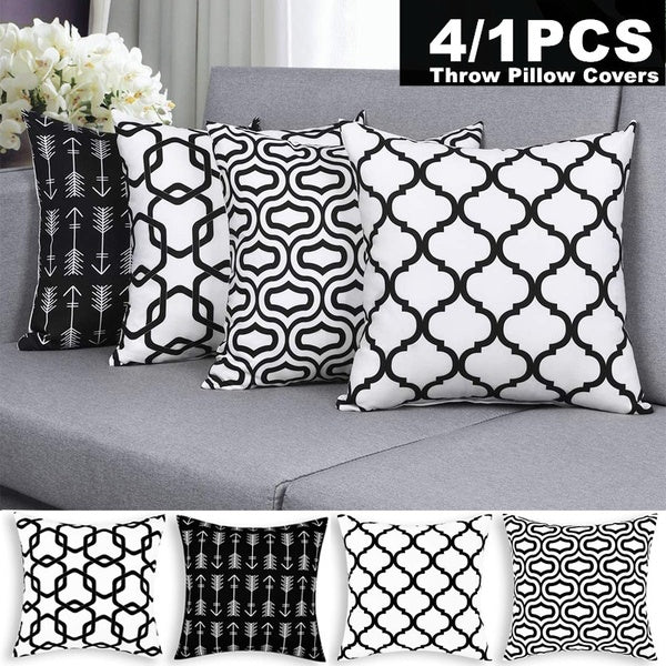 4-1PCS Modern Geometric Pillow Covers Black & White Throw Pillows Polyester Blend Farmhouse Decor Pillow Case, Soft Home Decor Cushion Covers for Couch