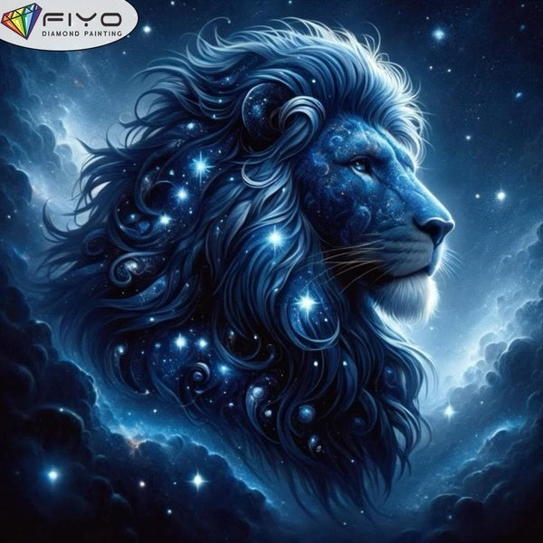 FIYO DIY 5D Starry Lion Diamond Painting Full Drill with Number Kits Home and Kitchen Fashion Mosaic Diamond Painting Canvas Wall Decoration Gift Cra