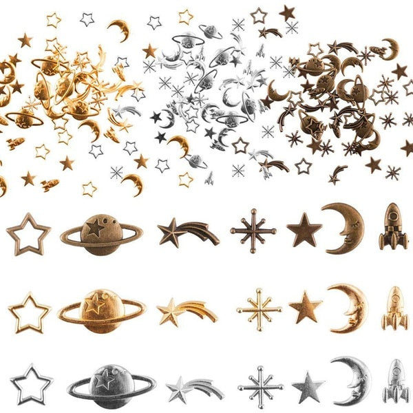105 pièces breloques sur le thème cosmos, pendentifs en alliage époxy Charms remplisseurs de résine charmes de vaisseau spatial Moon Star pour la fab