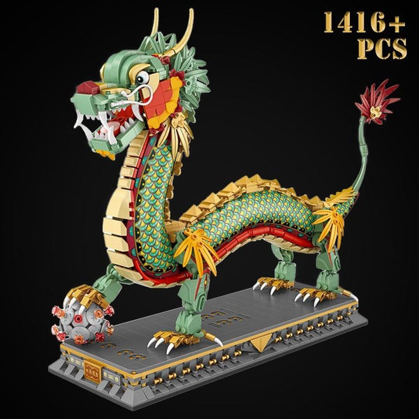 New 1416pcs Azure Dragon Building Blocks Toys Dragon Model DIY Bricks Kits for Adults Children Kids Gifts