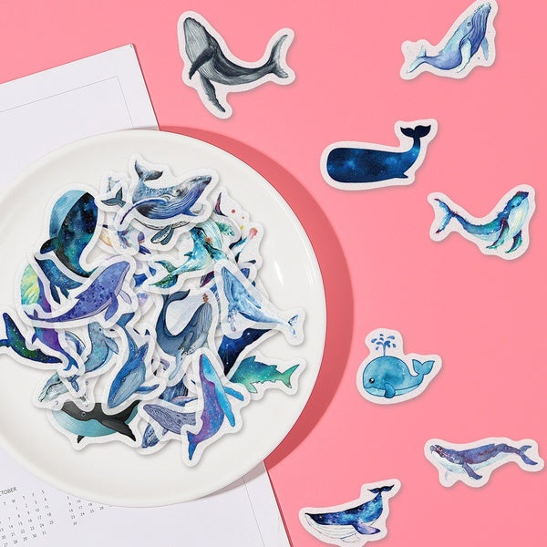 40PCS NOT REPEAT Cute Blue Series Small Fresh Whale Sticker Adhesive Craft Stick Label Hand Account Decor Kid Gift Photo album Stationery Desk Access