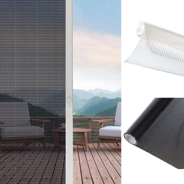 Perforated Mesh Window Film Self Adhesive Black White Dotted One Way Film Privacy Window Glass Stickers for Home Office