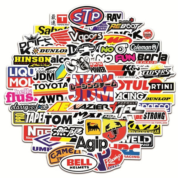 10-25-50PCS Car Logo Stickers JDM Vinyl Stickers Water Bottle Laptop Mobile Phone Skateboard Kids Adult Stickers