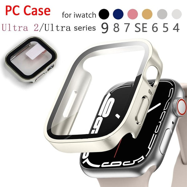 Boîtier de placage PC pour Apple Watch Ultra 2-Ultra 49 mm 9 8 7 SE 6 5 4 Protecteur d'écran en verre trempé pour iWatch 45 mm 41 mm 44 mm 40 mm Prot