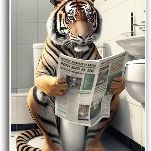 Animal Toilet Reading Newspaper Canvas Wall Art Fun Toilet Animal Poster Print Bathroom Wall Decor Unique Funny Gift Modern Home Decor Farmhouse Wall
