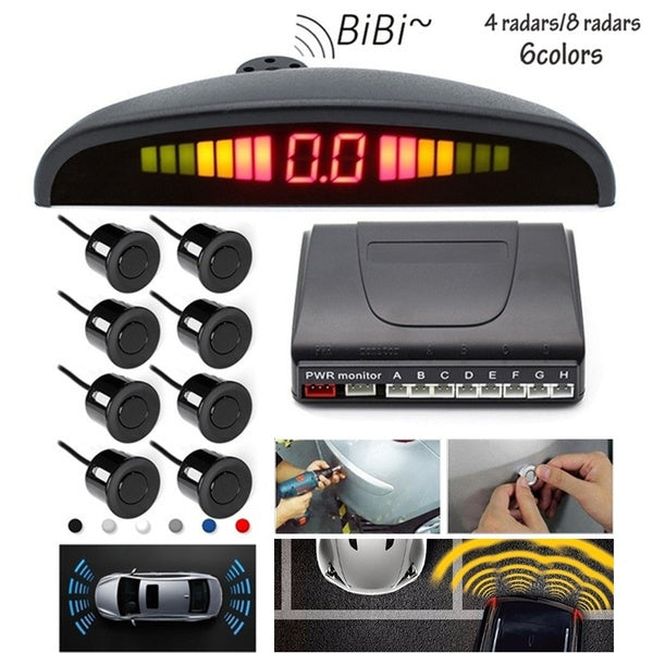 Car LED Parking Sensor Kit 4-8 Sensors for All Cars Reverse Assistance Backup Radar Monitor System