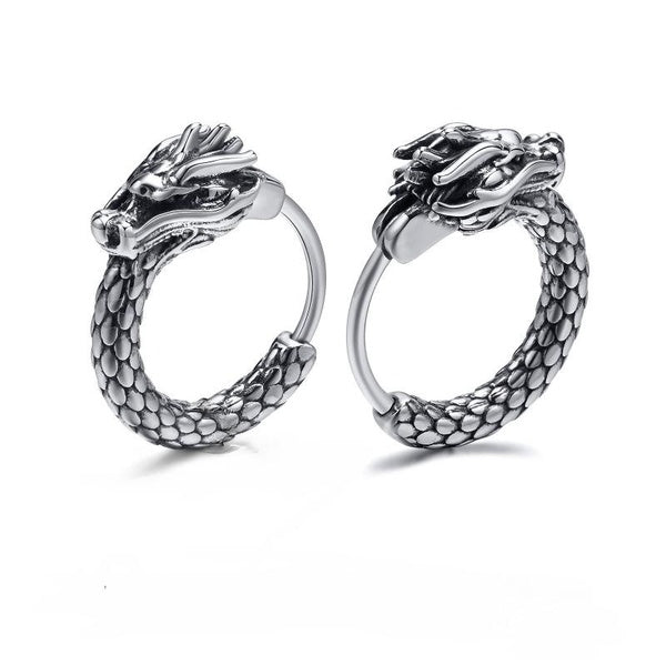 2pcs Stainless Steel Punk Dragon Buckle Ear Hoops, Men's Trendy Ear Hoops