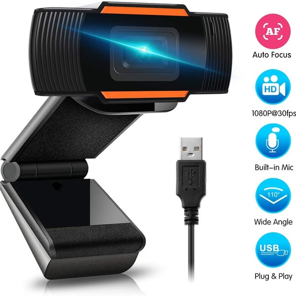 1080P Webcam AutoFocus with Microphone, USB(2.0-3.0) Computer Camera for Live Streaming Webcam,110 Degrees Wide-Angle 30fps for Laptop, Noise Reducti