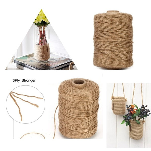 Jute Twine, 500 Feet Natural Thick Jute String 3Ply Jute Rope for Floristry, Gifts, DIY Arts & Crafts, Decoration, Bundling, Garden and Recycling (Brow