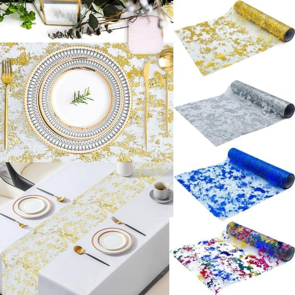 1PC-2PCS Table Runner 28cm x 3 Yards-5 Yards-10 Yards, Sequin Glitter Foil Metallic Thin Mesh Table Runner Roll, Table Decorations for Wedding, Birth