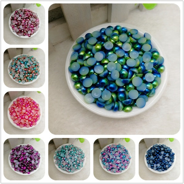 Nouveau 4-5-6 - 8mm demi-rond coloré perle brillante perle à dos plat Scrapbook pour artisanat 16 couleurs bricolage