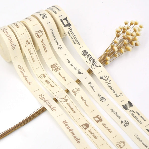 5m Beige Cotton Handmade Labels Gift Wrapping Ribbon for Handmade Items DIY Crafts & Sewing Accessories 15mm