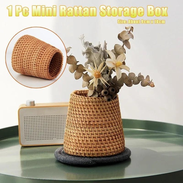 1 Pc Household Handmade Rattan Storage Box Cosmetic Pen Holder Tea Ceremony Accessories Tableware Organizer Baskets