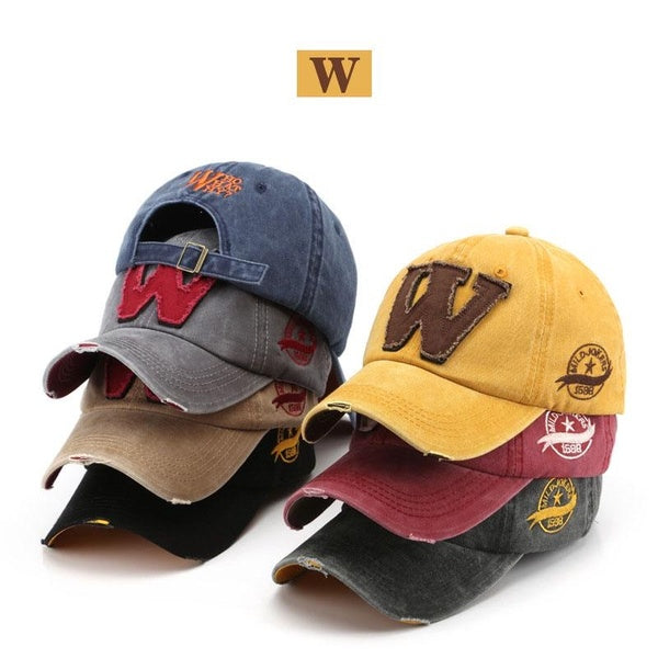 Fashion W Peaked Cap Vintage Used Wash Personality Popular Men's and Women's Baseball Caps Outdoor Sunshade Hat