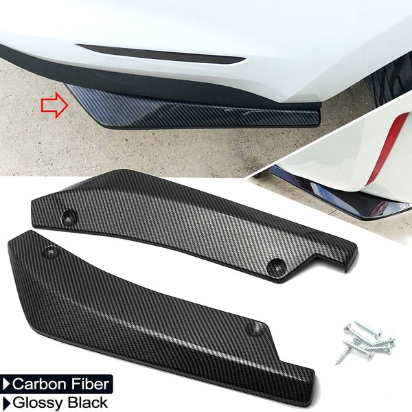 Carbon Fiber Style-Glossy Black Rear Bumper Lip Canard Splitter Diffuser Valence Spoiler Protector w- Screws
