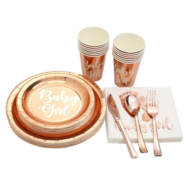Rose Gold Baby Girl Paper Plates Cup Napinks Baby Shower Supplies Girl Birthday Party Decoration
