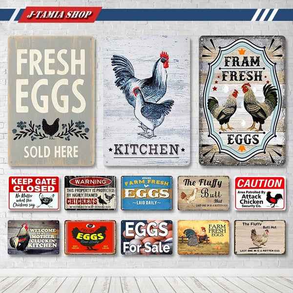 Farm Fresh Egg Sold Here Chicken Coop Metal Posters Vintage Tin Signs Kitchen Farm Home Wall Decor