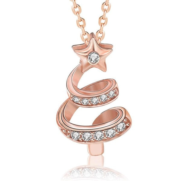 Lucky Star Christmas Tree Pendant Necklac with Zircon for Women Elegant Korean Fashion Necklaces Woman Charms Jewelry Accesorios