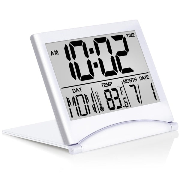 Betus Digital Travel Alarm Clock - Foldable Calendar & Temperature & Timer LCD Clock - Compact Desk Clock