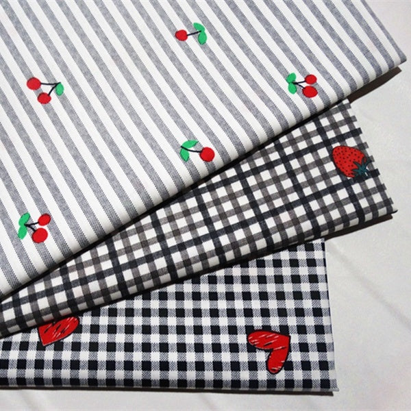 3 pièces-lot 20x50CM dessin animé fruits treillis Design imprimé tissu 100% coton rayure Design sergé tissu bricolage à la main Tissu gros quart Patc