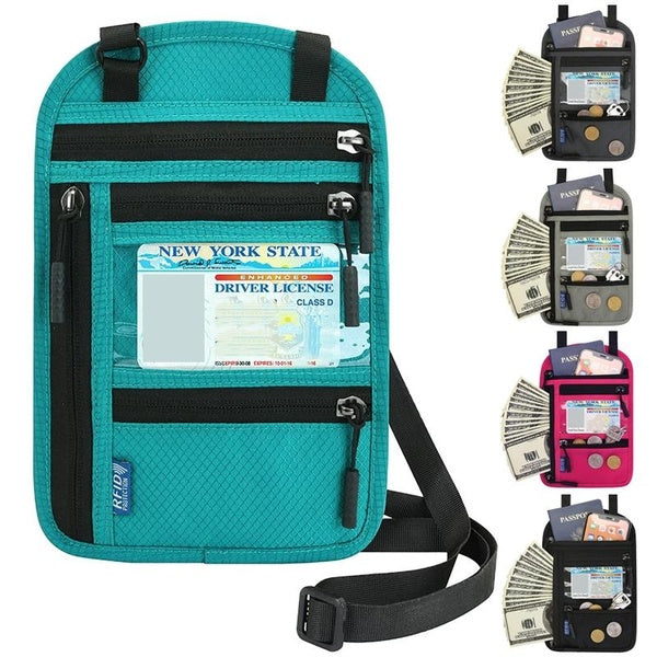 Porte-passeport étanche, pochette tour de cou, portefeuille de voyage pour femmes et hommes, blocage RFID, portefeuille de voyage fin de'sécurité ave