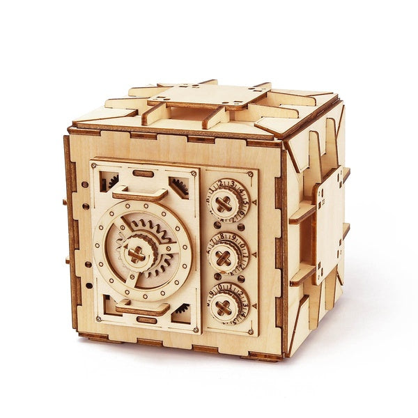 Coffre-fort trésor 3D en bois modèle casier Kit bricolage tirelire mécanique Puzzle casse-tête projets pour adultes et adolescents
