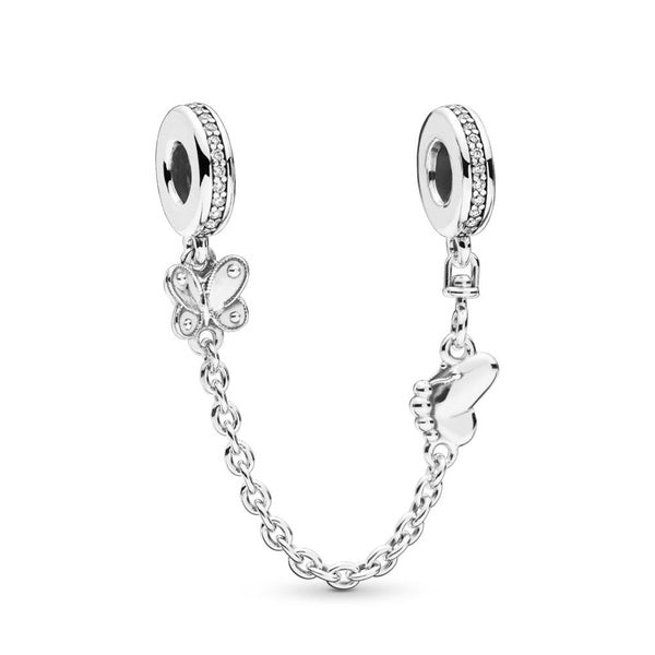 2019 Printemps 925 En Argent Sterling Décoratif Papillons Chaîne De Sécurité Charme Perle Pour Bijoux Européens Charme Bracelets Colliers
