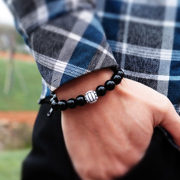 Minimalist Hnadmade 10mm Natural Stone Beads Bracelet Personalized Volleyball-Baseball Sport Braclet For Men Wristband Jewelry