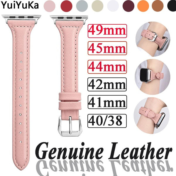 YuiYuKa Genuine Leather strap for smart watch band Ultra 49mm 8 7 41mm 45mm 44mm 40mm 42mm 38mm 44 mm soft Slim Smartwatch Accessories Sport bracelet