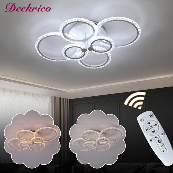 Plafonnier moderne LED anneaux lustre lampes avec télécommande réglable cadre blanc acrylique encastré plafonnier luminaire décor à la maison pour sa