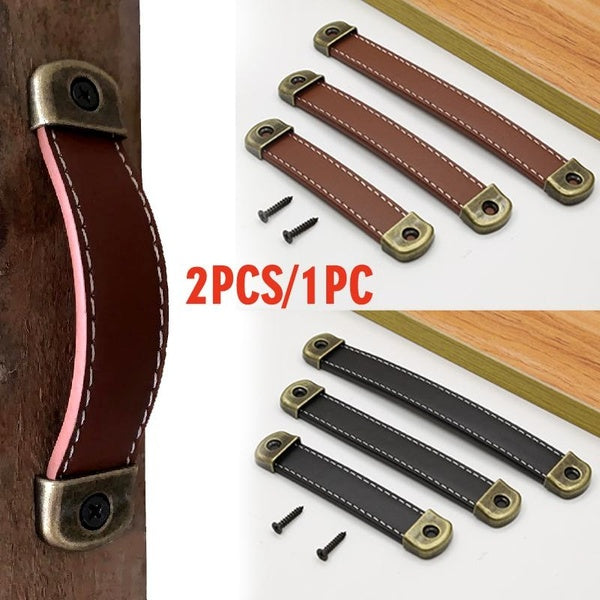 Petite armoire tiroir porte tirer boîte en bois boîte-cadeau poignée en cuir meubles porte d'armoire poignée en peau de vache