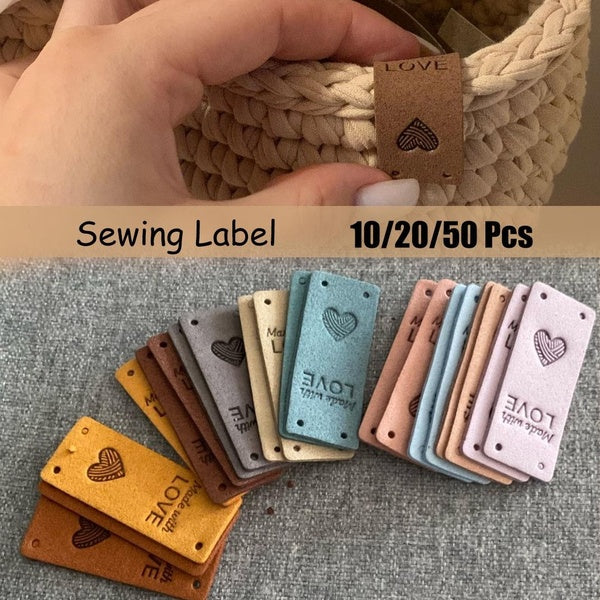 New Arrival 10-20-50Pcs Handmade Labels For Clothes Made With Love Leather Tags Hand Made Label For Hats Heart Knitting Tags Sewing Accessories