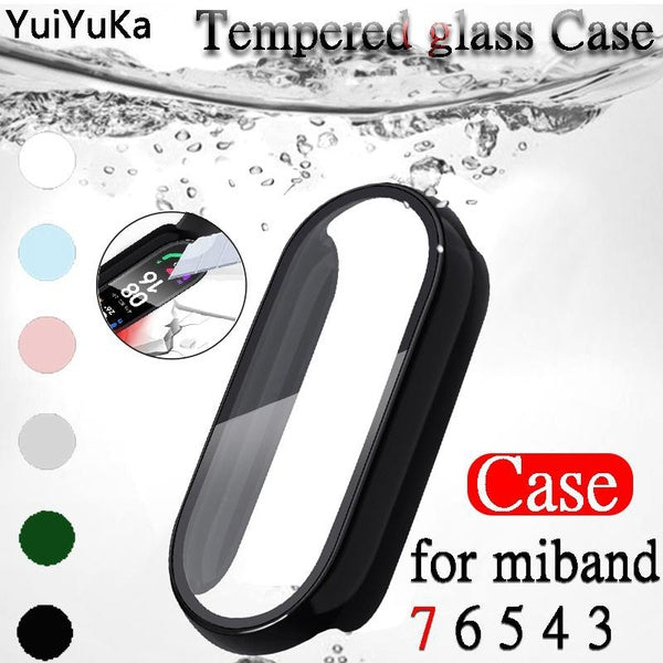 YuiYuKa Tempered glass Case cover for Miband 7 6 5 4 3 Accessories Case with Film Full Coverage Protective Cover screen protector for Xiaomi Mi Band