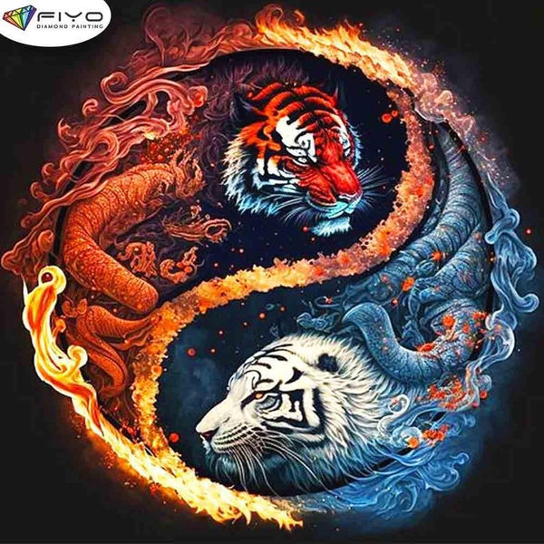 FIYO Colored Tiger Diamond Painting Kits For Adults DIY 5D Diamond Mosaic Diamond Painting Home and Kitchen Fashion Canvas Pictures Wall Decoration G