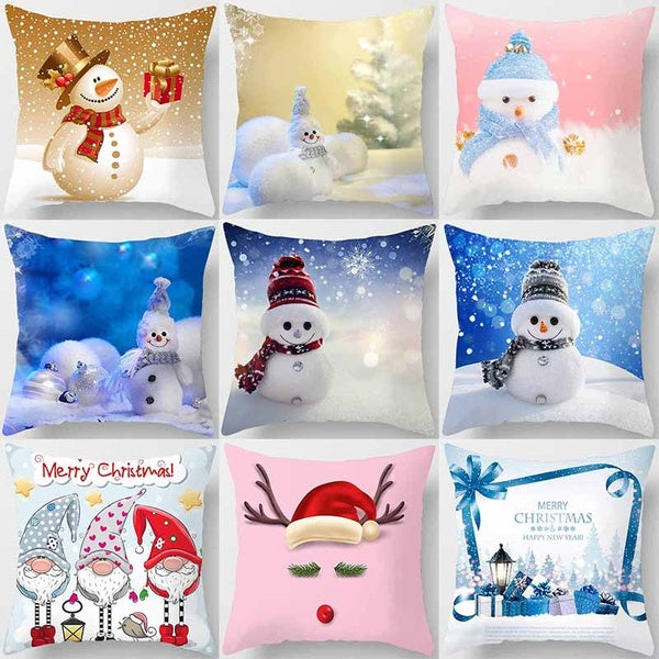 Christmas snowman printed square pillowcase home decoration (45cm * 45cm)