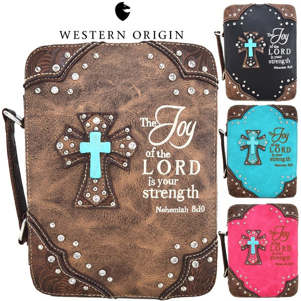 Western Style Embroidered Verse Scripture Leather Bible Cover Book Bibles Carrying Case for Women Extra Strap Purse Messenger Bag